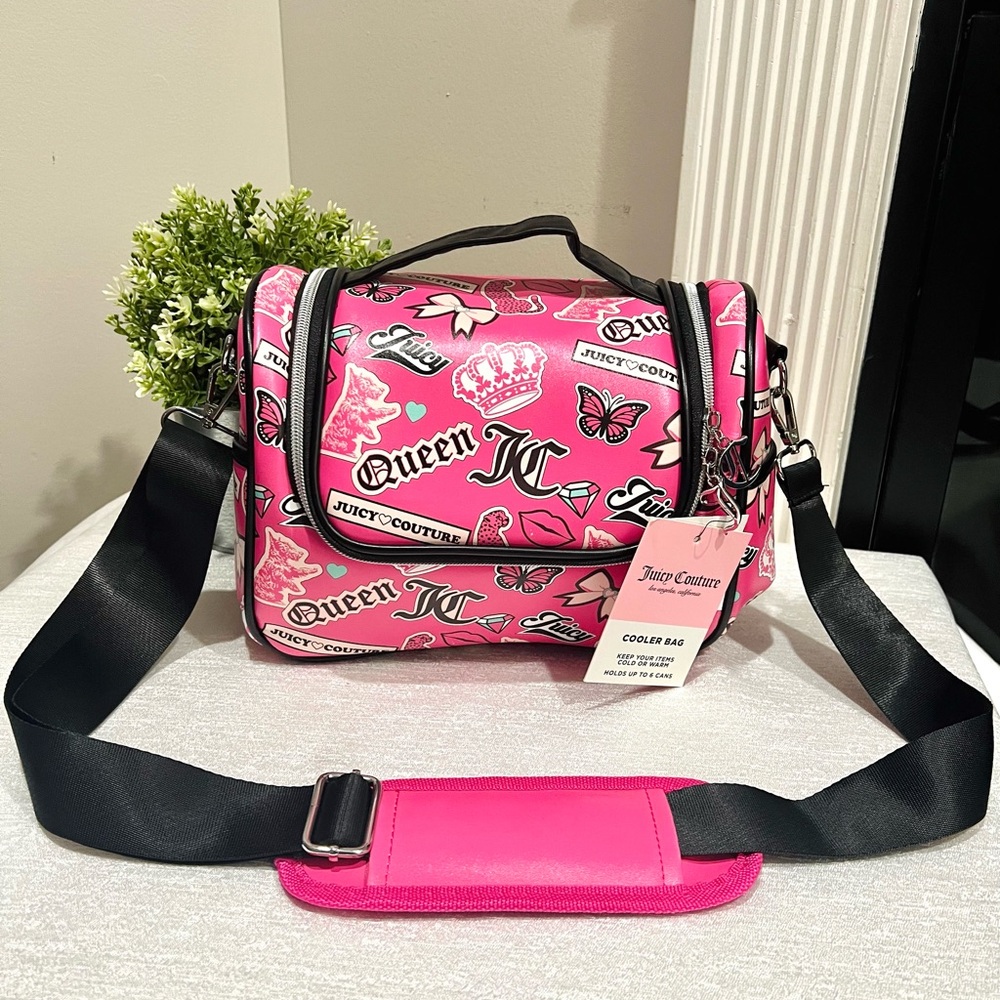 Juicy Couture Pink Queen Print Cooler lunch Bag – Holds 6 Cans NWT